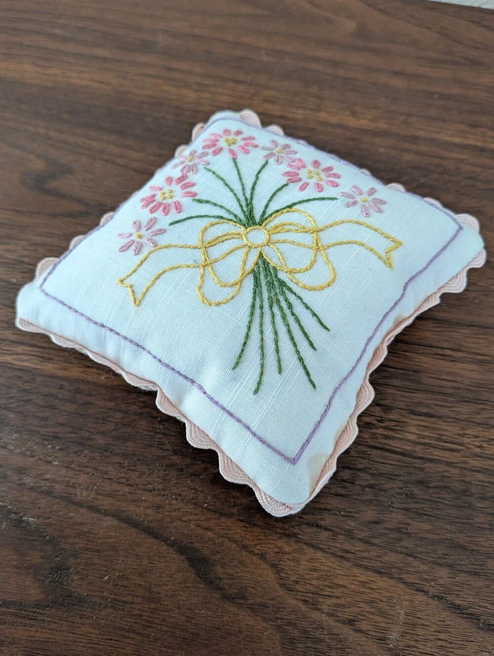 Vintage Miniature HandEmbroidered Floral Pillow 4.5